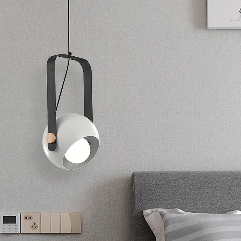 Iron Dome Pendant Lighting - Modernist 1 Light White Ceiling Hang Fixture With Rectangle Handle