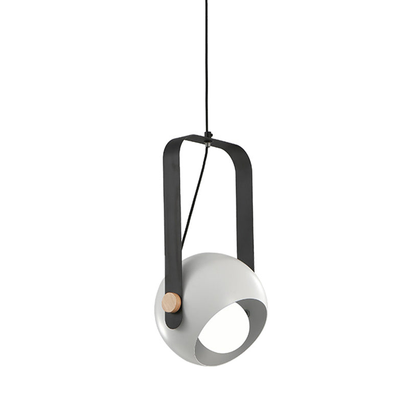 Iron Dome Pendant Lighting - Modernist 1 Light White Ceiling Hang Fixture With Rectangle Handle
