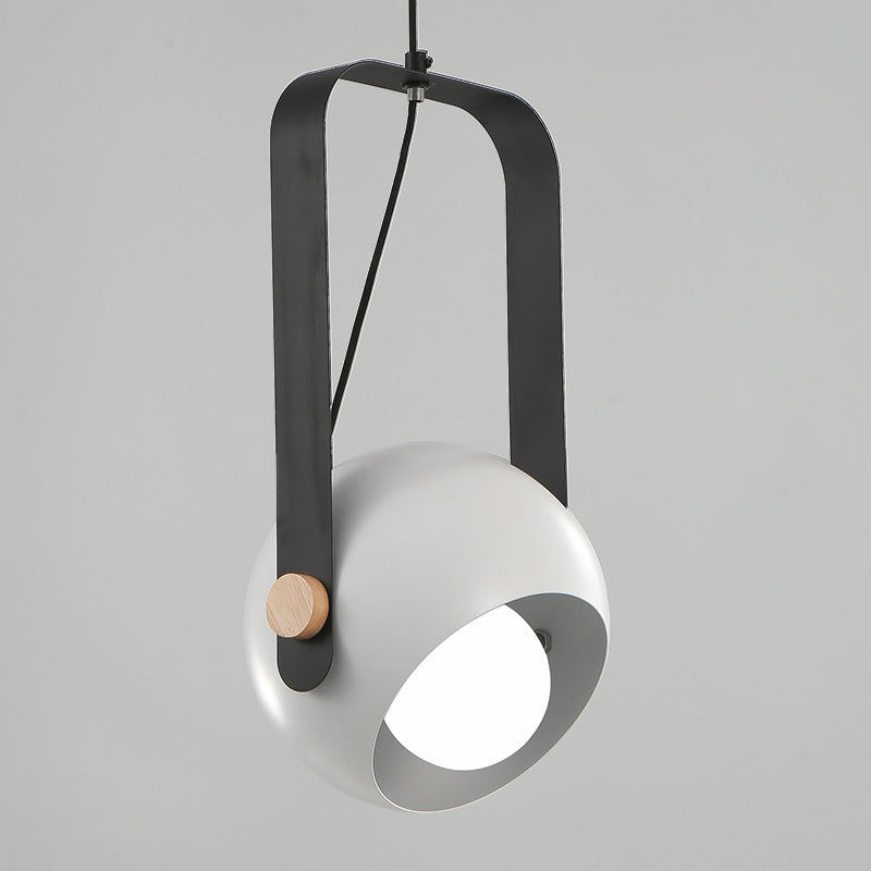 Modern Iron Dome Pendant Light With White Finish & Rectangle Handle