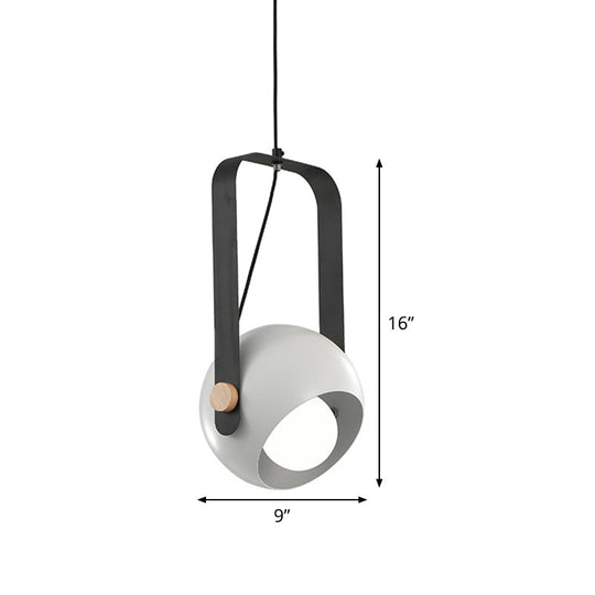 Modern Iron Dome Pendant Light With White Finish & Rectangle Handle