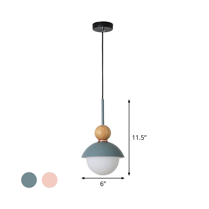 Sunny Doll Shape Hanging Light: Macaron Metallic Suspension Lamp (1 Bulb) In Pink/Light Blue For