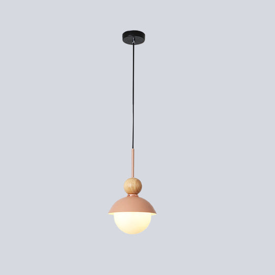 Sunny Doll Shape Hanging Light: Macaron Metallic Suspension Lamp (1 Bulb) In Pink/Light Blue For