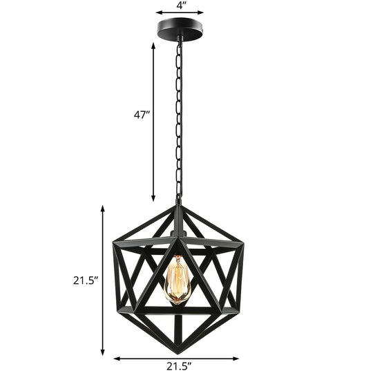 Industrial Geometric Metal Pendant Light 14’ / 18’ Dia 1 Bulb Black/Rust - Perfect For Dining