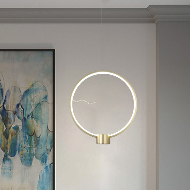 Minimalist Led Gold Hanging Pendant Light - Ring Metal Ceiling Lamp Fixture In White/Warm / Warm