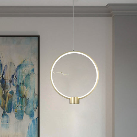Minimalist Led Gold Hanging Pendant Light - Ring Metal Ceiling Lamp Fixture In White/Warm / Warm