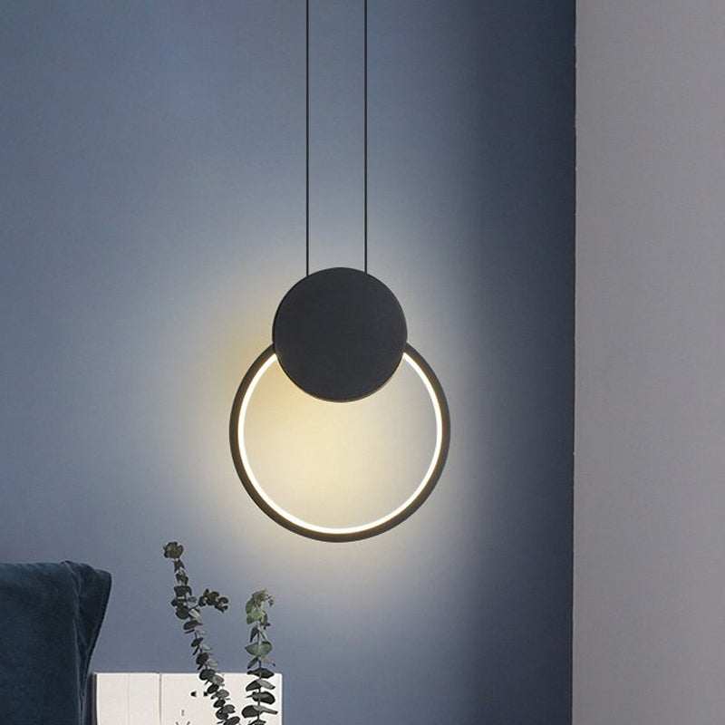 Modern Round Acrylic White/Black Led Hanging Bedside Light Fixture White/Warm Black / Warm