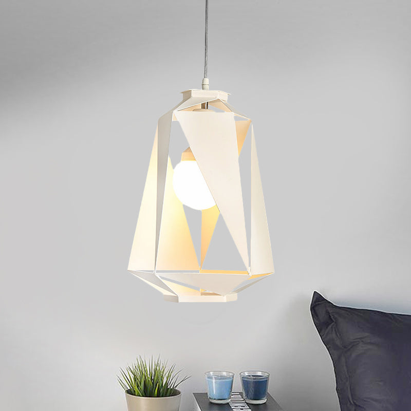 Modernist Metal Diamond Pendant Lamp - 1 Light White Finish Hollow-Out Design Ceiling Hanging