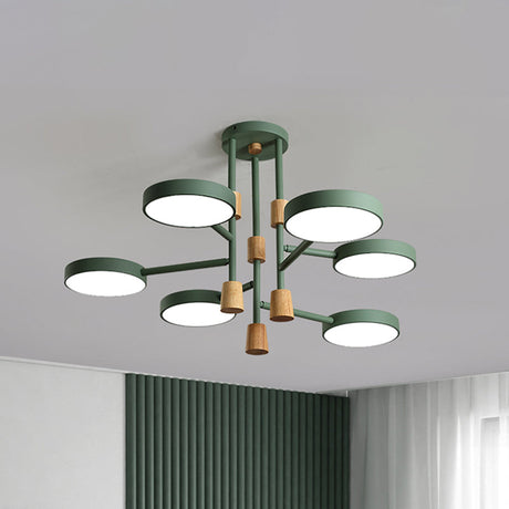 Metallic Macaron Round Flushmount Lighting With 6 Heads: Grey/Green/White Led Semi Flush Mount Lamp