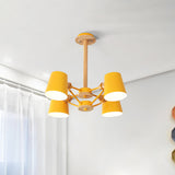 Macaron 4-Light Semi Flush Ceiling Lamp Pink/Yellow Barrel With Wood Rod Yellow