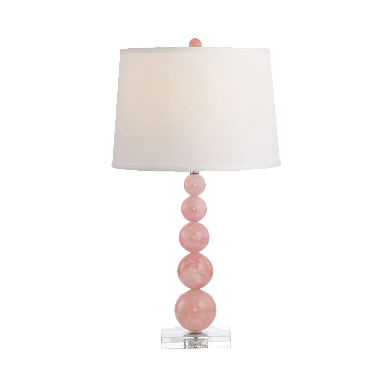 Modern Pink Nightstand Lamp: Barrel-Shaped Reading Light With Fabric Shade