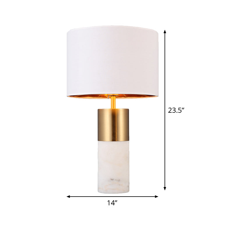 Modern White Fabric Desk Lamp With Marble Base