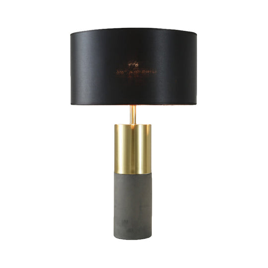 Black Modernism Small Desk Lamp With Cement Base: Shaded Task Lighting Fabric & 1 Head
