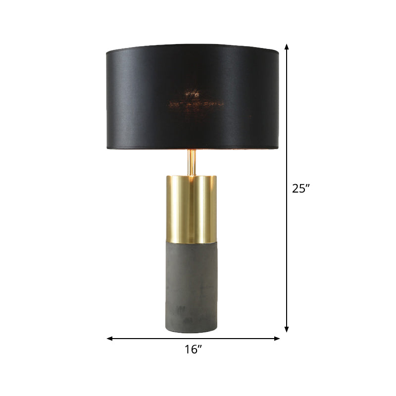 Black Modernism Small Desk Lamp With Cement Base: Shaded Task Lighting Fabric & 1 Head