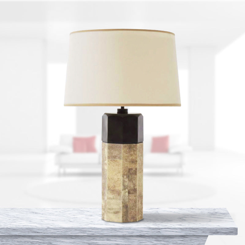 Modern Tapered Drum Fabric Table Lamp In Beige - 1 Head Nightstand Lighting