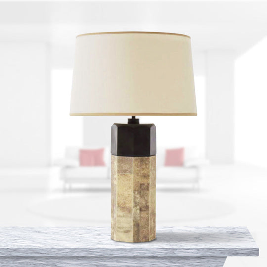 Modern Tapered Drum Fabric Table Lamp In Beige - 1 Head Nightstand Lighting
