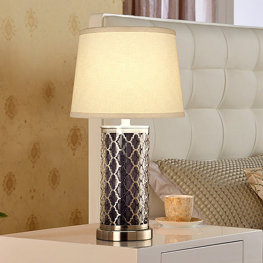 Modern Black Fabric Tapered Drum Nightstand Lamp With 1 Bulb For Reading
