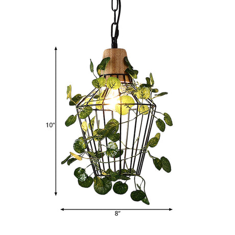 Vintage Black Metal Pendant Lamp With Led Bulb Cage For Restaurants And Plants