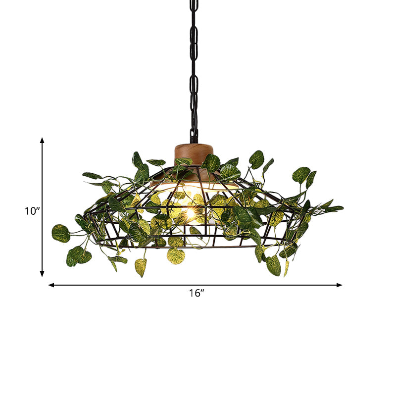 Vintage Black Metal Pendant Lamp With Led Bulb Cage For Restaurants And Plants