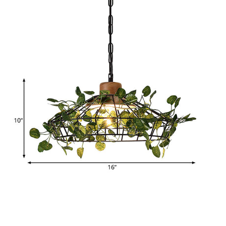 Vintage Black Metal Pendant Lamp With Led Bulb Cage For Restaurants And Plants