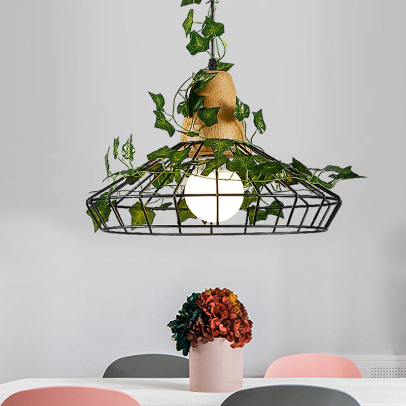 Black Vintage Style Hanging Pendant Barn Led Lamp With Plant For Restaurants