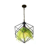 Geometric Plant Hanging Pendant In Black Metal With Led Bulb - 18/21.5 Width Perfect For Restaurants