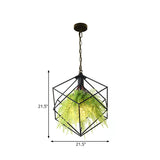 Geometric Plant Hanging Pendant In Black Metal With Led Bulb - 18/21.5 Width Perfect For Restaurants