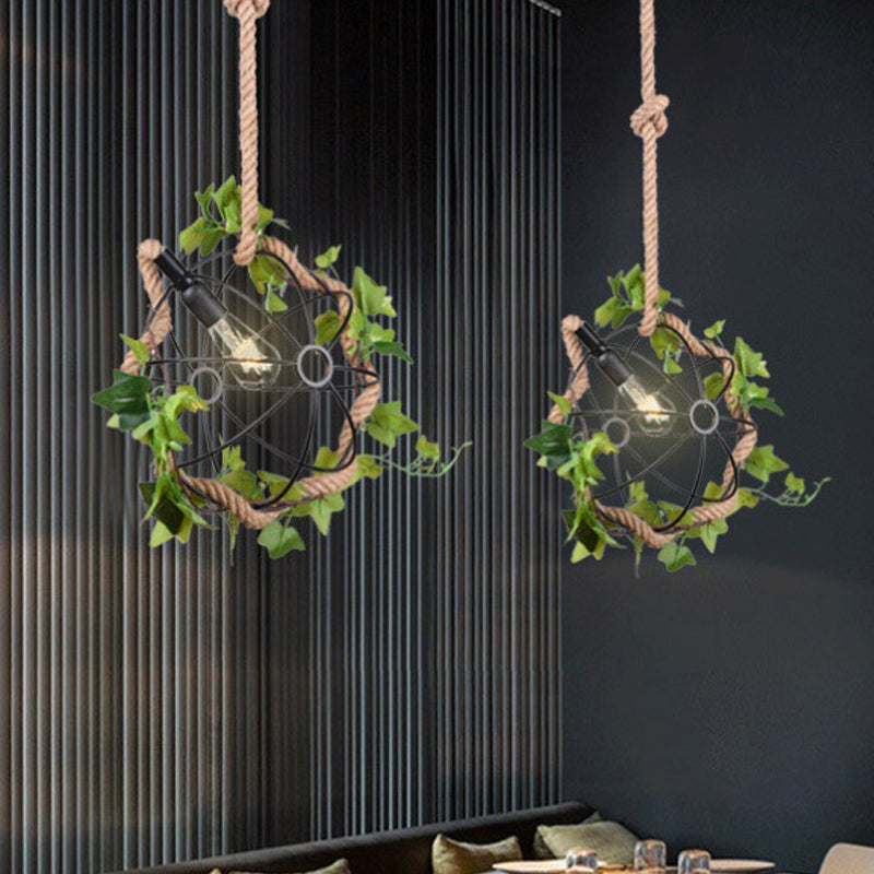 Industrial Metal 1-Light Black Led Hanging Ceiling Light - Global Restaurant Down Lighting