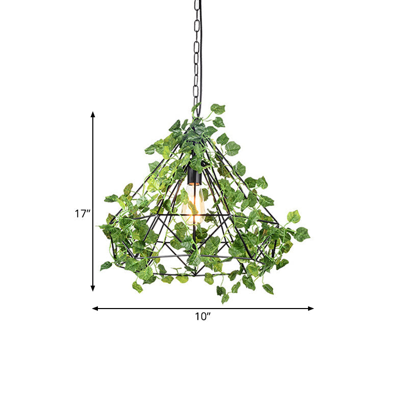 Black Antique Metal Diamond Pendant Lamp - Led Plant Suspension Light For Restaurants