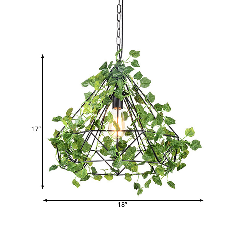 Black Antique Metal Diamond Pendant Lamp With Led Plant Suspension Light For Restaurant - 10/15/18