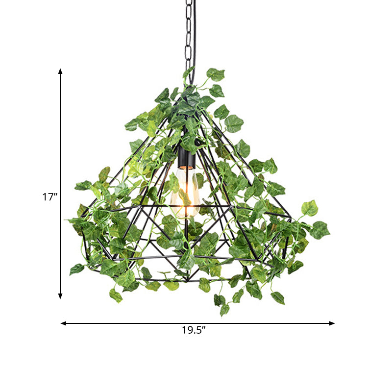 Black Antique Metal Diamond Pendant Lamp With Led Plant Suspension Light For Restaurant - 10/15/18