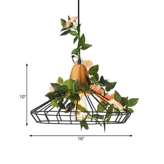 Industrial Metal Pendant Light With Led Plant Suspension - White