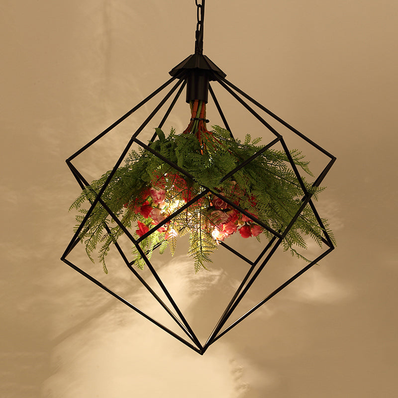 Industrial Geometric Hanging Light In Black - Metal Led Ceiling Lamp (16’/19.5’/23.5’ Wide)