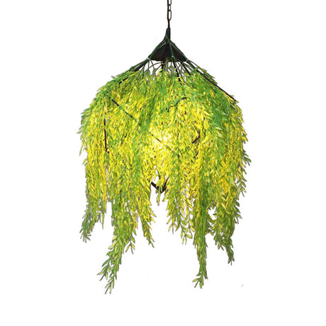 Vintage Black Metal Caged Pendant Light With Plant Accent For Restaurant - 1 Bulb Led 18’/21.5