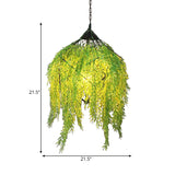 Vintage Black Metal Led Pendant Hanging Light Fixture For Restaurants - 18/21.5 W 1-Bulb Caged Plant