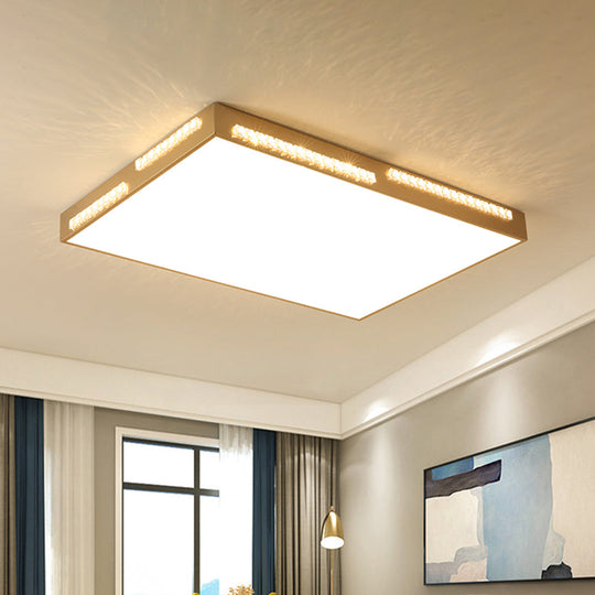 Golden Metal Led Flushmount Ceiling Lamp With Crystal Accents - Simple Square/Rectangular Design