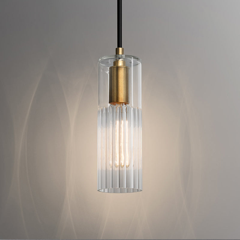 Prismatic Glass Pendant Lamp - Simple Tube Design White Ideal For Bedroom Brass Finish