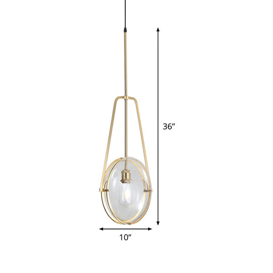 Contemporary Brass Oval Pendant Light With Clear Glass And Halberd Frame - 1-Light Ceiling Lamp
