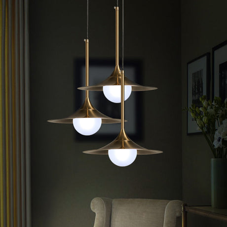 Brass Iron Horn Down Lighting Ceiling Lamp With Milk Glass Shade - Modern 1 Head Fixture