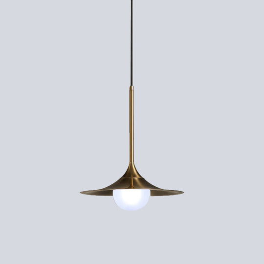 Modern 1-Head Brass Ceiling Lamp With Iron Horn Shape And Glass Shade