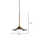 Brass Iron Horn Down Lighting Ceiling Lamp With Milk Glass Shade - Modern 1 Head Fixture