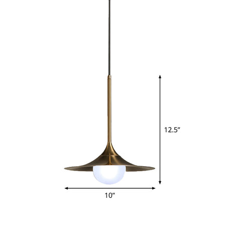Brass Iron Horn Down Lighting Ceiling Lamp With Milk Glass Shade - Modern 1 Head Fixture