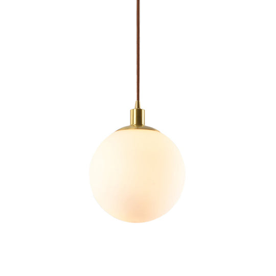Frosted White Glass Pendant Lighting - 1-Light Brass Suspension Ceiling Lamp 6’’/8’’/10’’ Wide