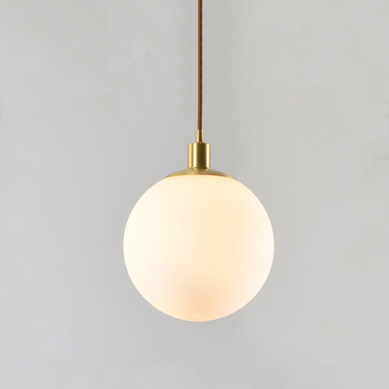 Frosted White Glass Pendant Lighting - 1-Light Brass Suspension Ceiling Lamp 6’’/8’’/10’’ Wide