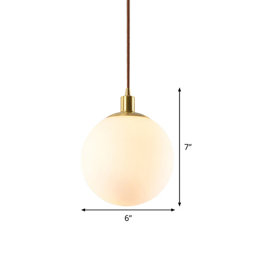 Frosted White Glass Pendant Lighting - 1-Light Brass Suspension Ceiling Lamp 6’’/8’’/10’’ Wide