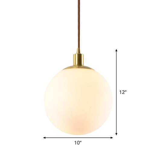 Frosted White Glass Pendant Lighting - 1-Light Brass Suspension Ceiling Lamp 6’’/8’’/10’’ Wide