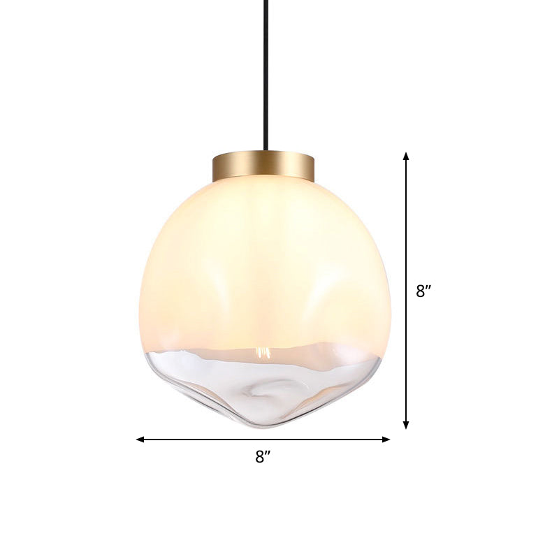 Modern Globe Pendant Light With Dimpled Glass In White And Clear Brass Finish