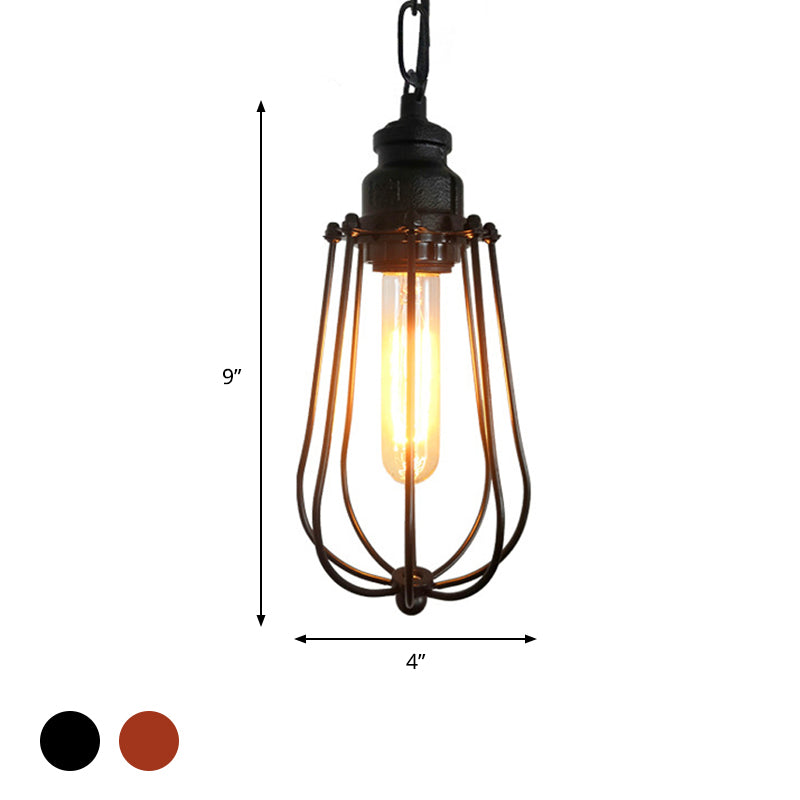 Vintage Black/Rust Pendant Bedroom Ceiling Light With Metal Shade