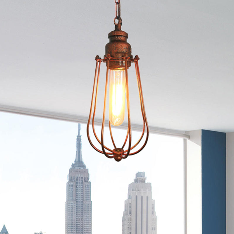 Vintage Black/Rust Pendant Bedroom Ceiling Light With Metal Shade