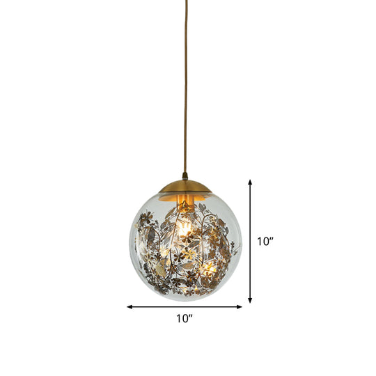 Modern Yellow Ball Pendant Lamp - 1-Head Clear Glass Ceiling Light With Inner Shattered Leaves