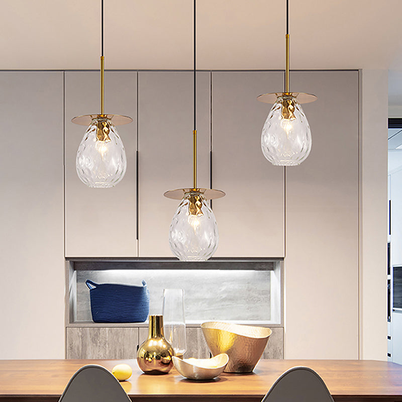 Modo Clear Lattice Glass Pendant Lamp In Brass - Modern 3-Head Dining Room Cluster Light 6/8 Wide